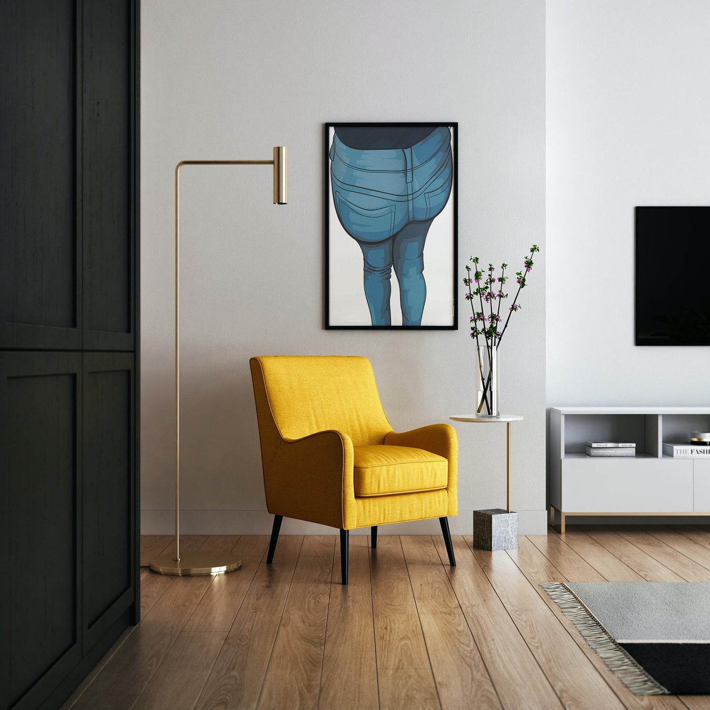 Illustration of Jeans Denim - Baked Model Art 15 displayed in a modern living room.