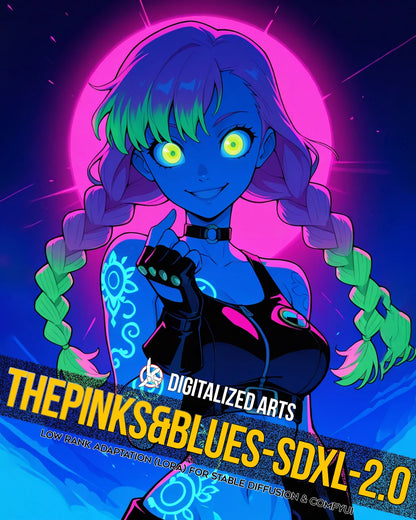 DigitalizedArts ThePinksNBlues - Cyberpunk Pop Art & Electric Color Gradient LoRA