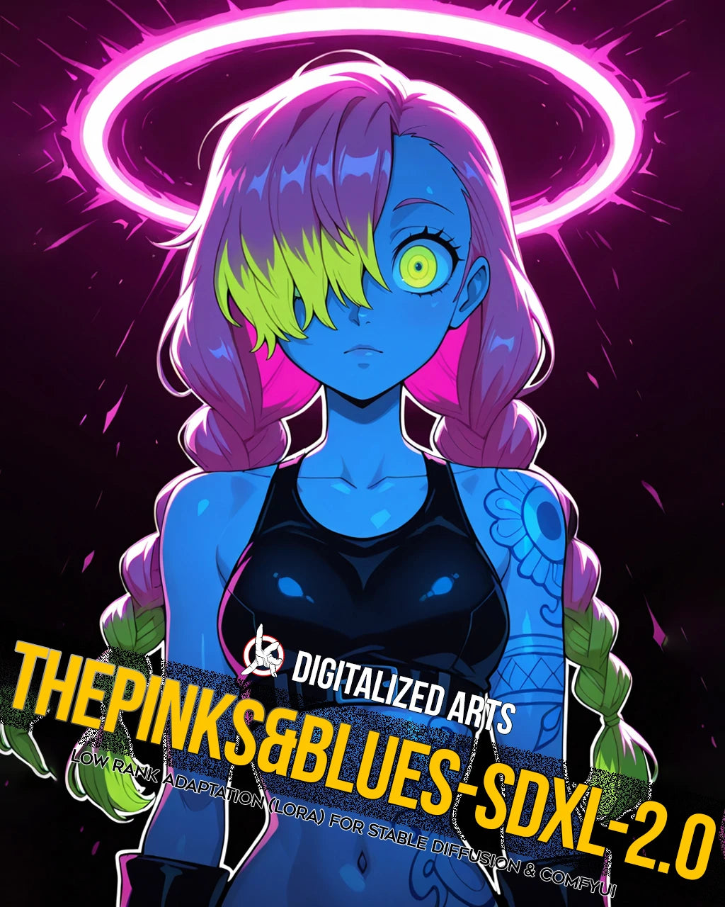 DigitalizedArts ThePinksNBlues - Cyberpunk Pop Art & Electric Color Gradient LoRA