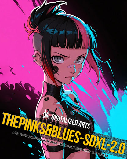 DigitalizedArts ThePinksNBlues - Cyberpunk Pop Art & Electric Color Gradient LoRA