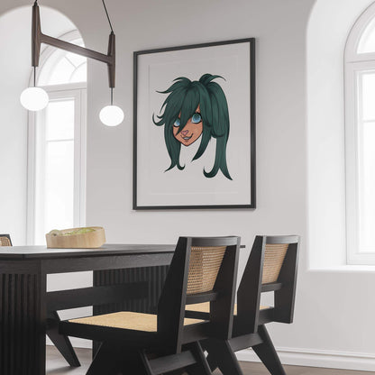 Furry character design with vibrant green hair and cheerful blue eyes, Baked Art - Furries Model 14.