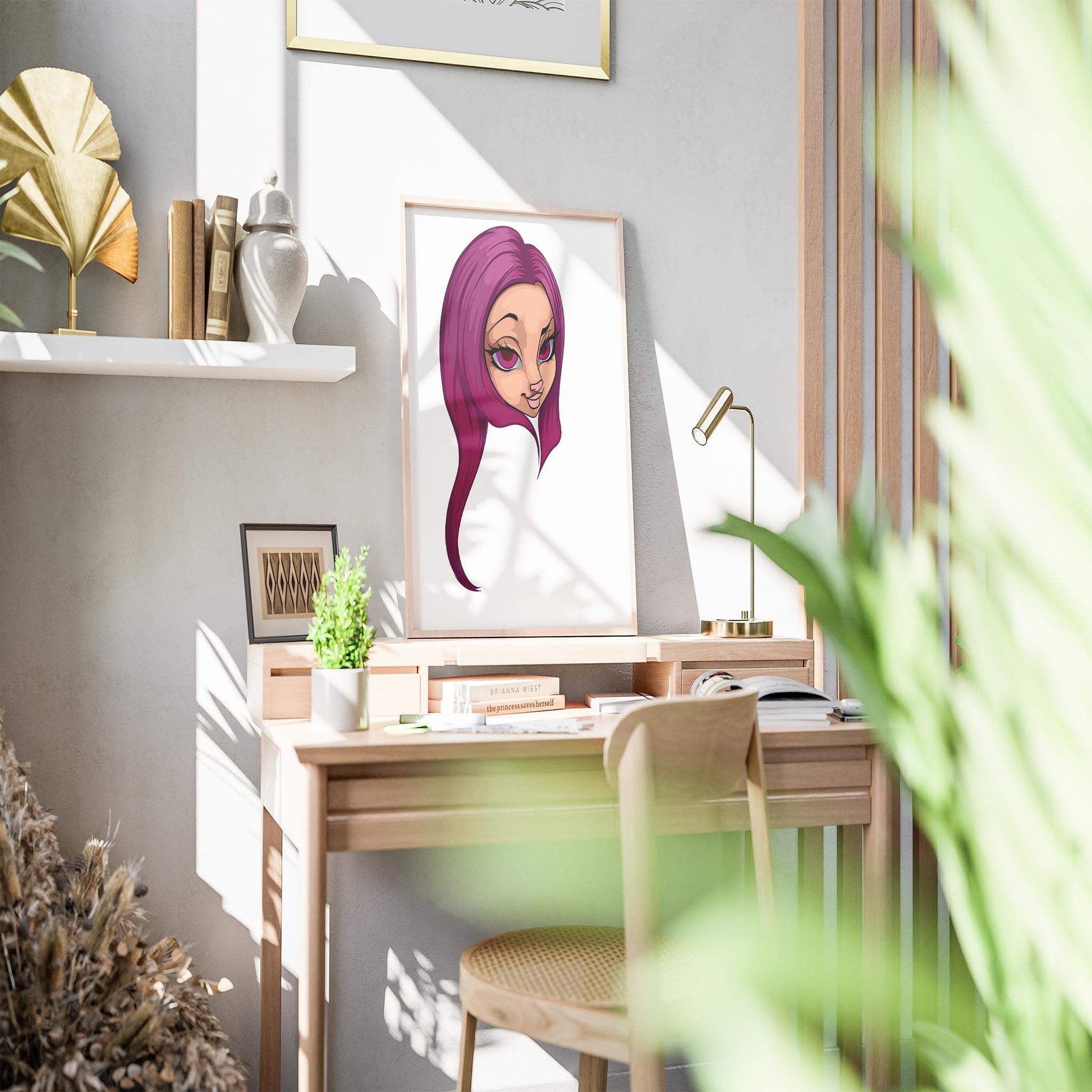 Digital art showing magenta-haired furry character, ideal for posters and creative projects.