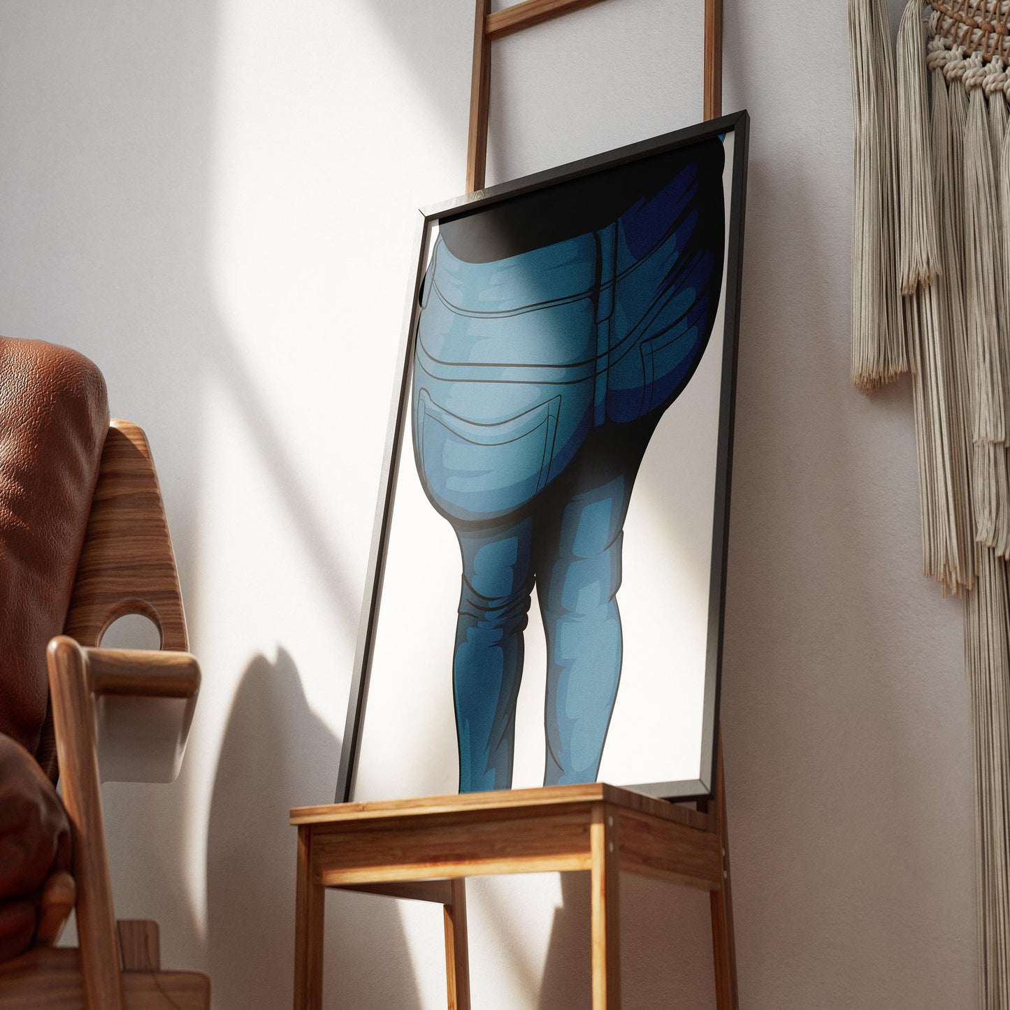 Digital illustration of jeans denim art with realistic curves and vibrant colors in a stylish frame.