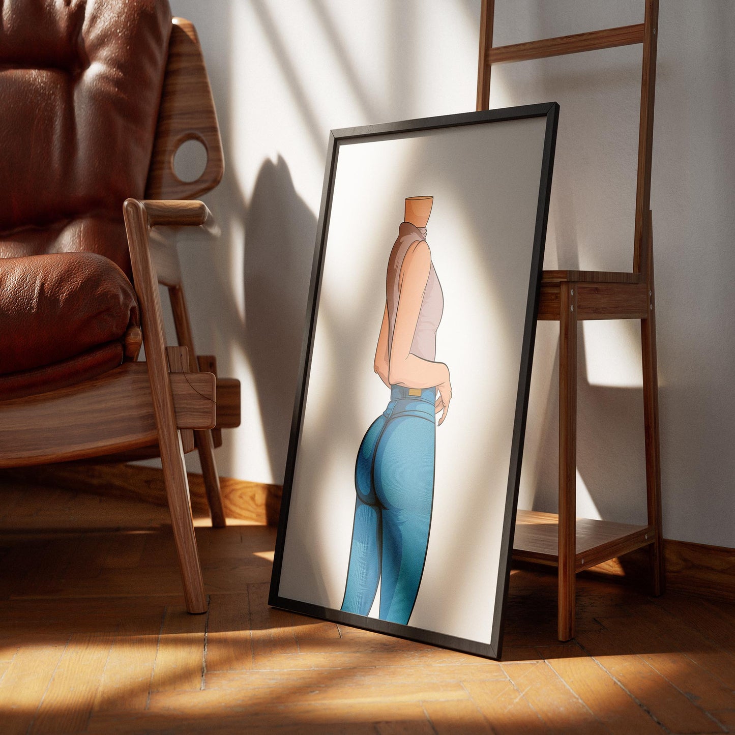 Digital artwork of high-waist jeans with a sleeveless top, showcasing modern and sleek design.
