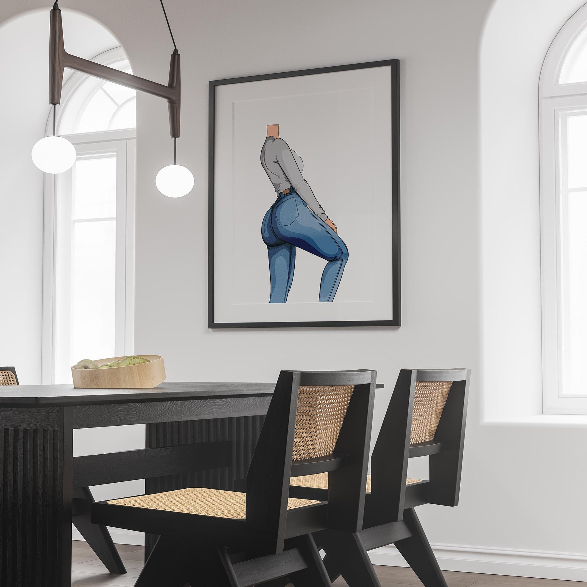 Modern digital illustration of denim jeans, showcasing texture and movement in a stylish pose.