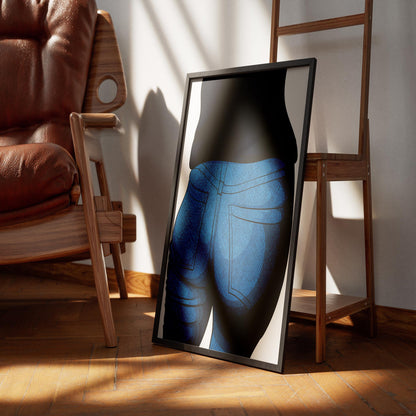 Digital artwork of Jeans Denim Model 44 in a frame, showcasing vibrant blue denim texture, by Digitalized Arts.