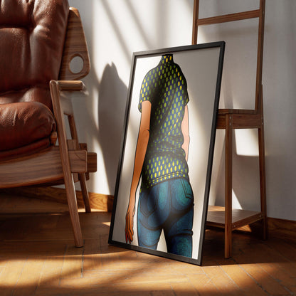 Illustration of Baked Art Jeans Denim Model 56 with retro dotted top in a stylish frame.