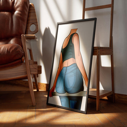 Digital art of a figure in black tank top and blue denim jeans; Baked Art - Jeans Denim Model 72.
