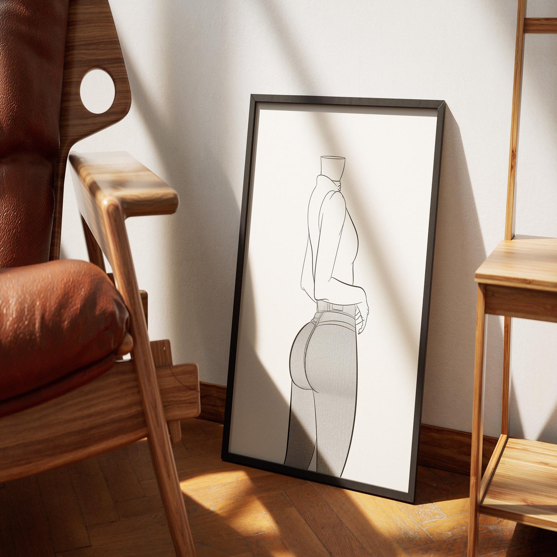 Jeans Denim Model 22 digital artwork in modern line art style displayed in a room setting.