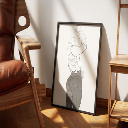 Digital art print of character in jeans, highlighting fabric texture and style, titled "Jeans Denim - Line Model Art 27."
