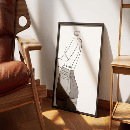 Digital line art of a headless model in high-waisted jeans and a cropped top, emphasizing modern fashion style.
