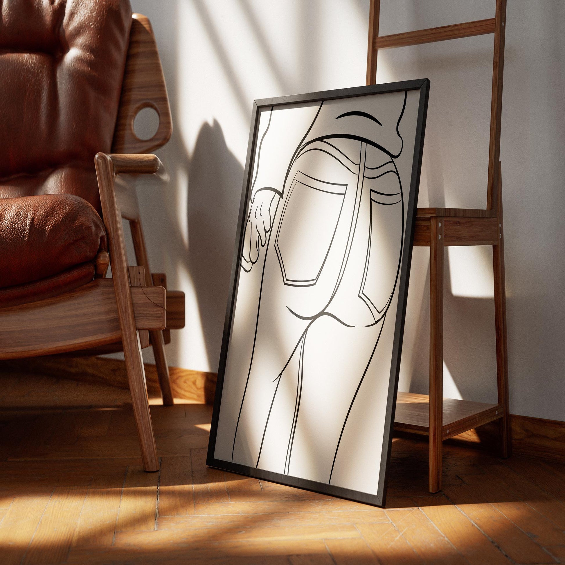 Jeans Denim Line Model Art 31 illustration in frame, showcasing detailed line art of a character in denim, styled for a casual and modern aesthetic.