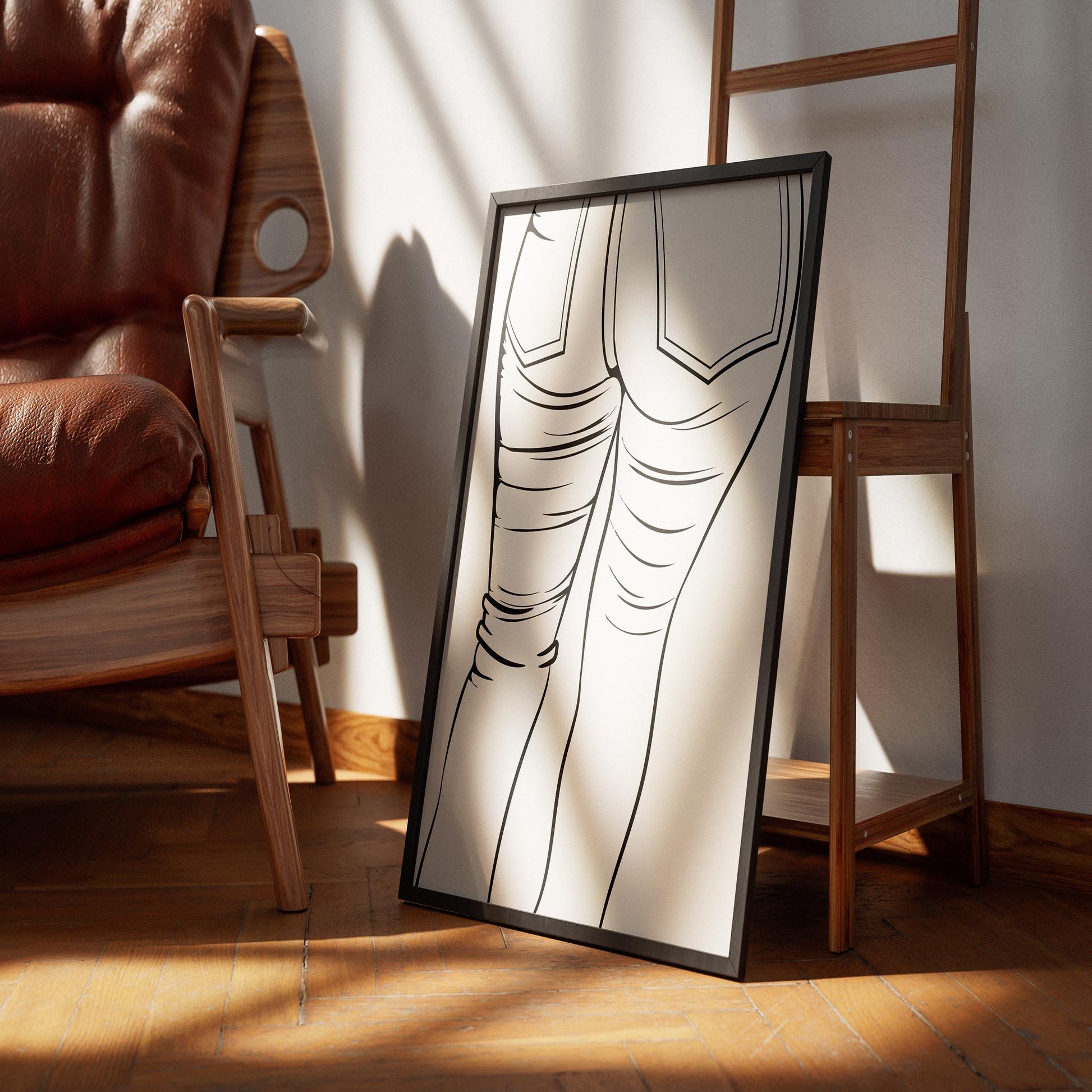 Line art of jeans denim model 43 in a stylish frame, perfect for fashion illustration and digital design.