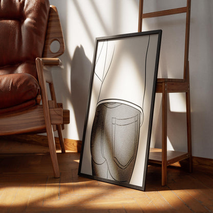 Line Art Jeans Denim Model 48 in a stylish framed digital illustration.