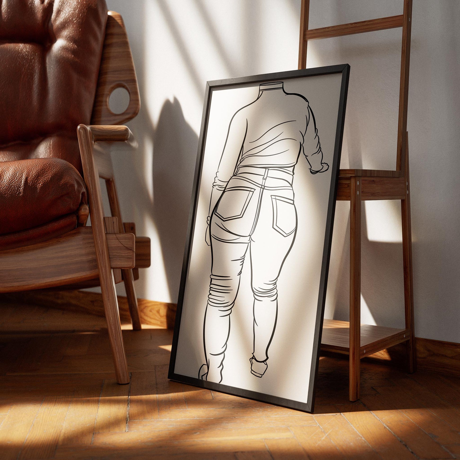 Line Art - Jeans Denim Model 52 digital artwork displayed in a stylish frame.