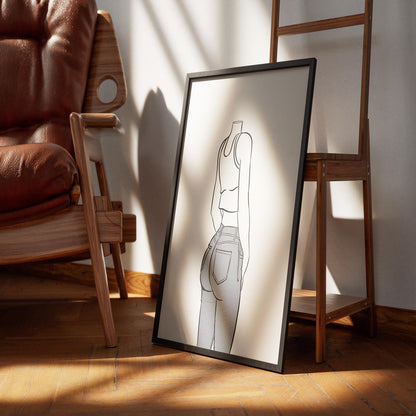 Line art denim jeans model 62 in stylish pose showcasing fabric texture and shading.