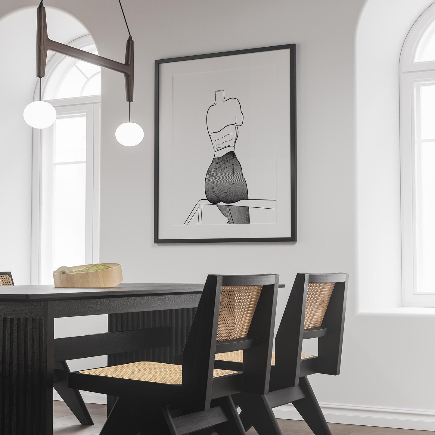 Line Art - Jeans Denim Model 70 artwork displayed in a modern dining room.