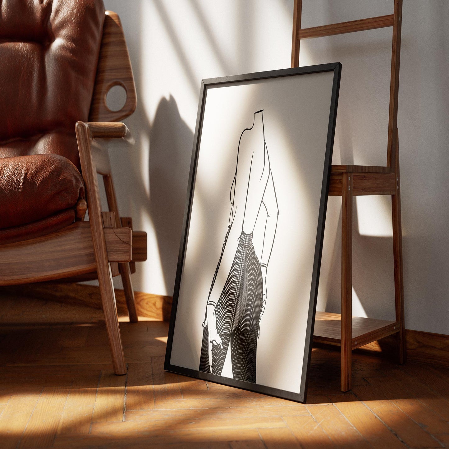 Line Art - Jeans Denim Model 79 framed artwork depicting figure in stylish high-waisted jeans.