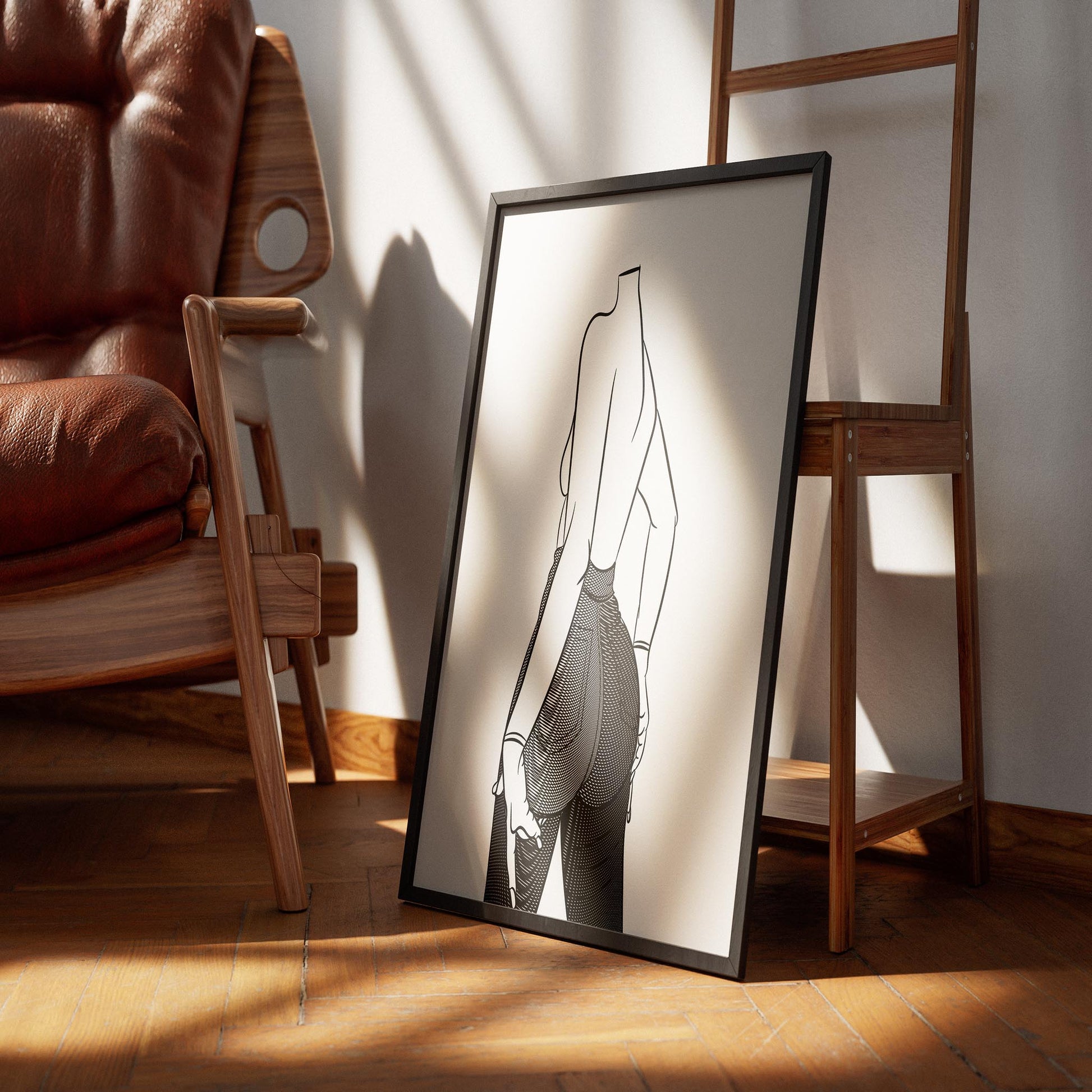 Line Art - Jeans Denim Model 79 framed artwork depicting figure in stylish high-waisted jeans.